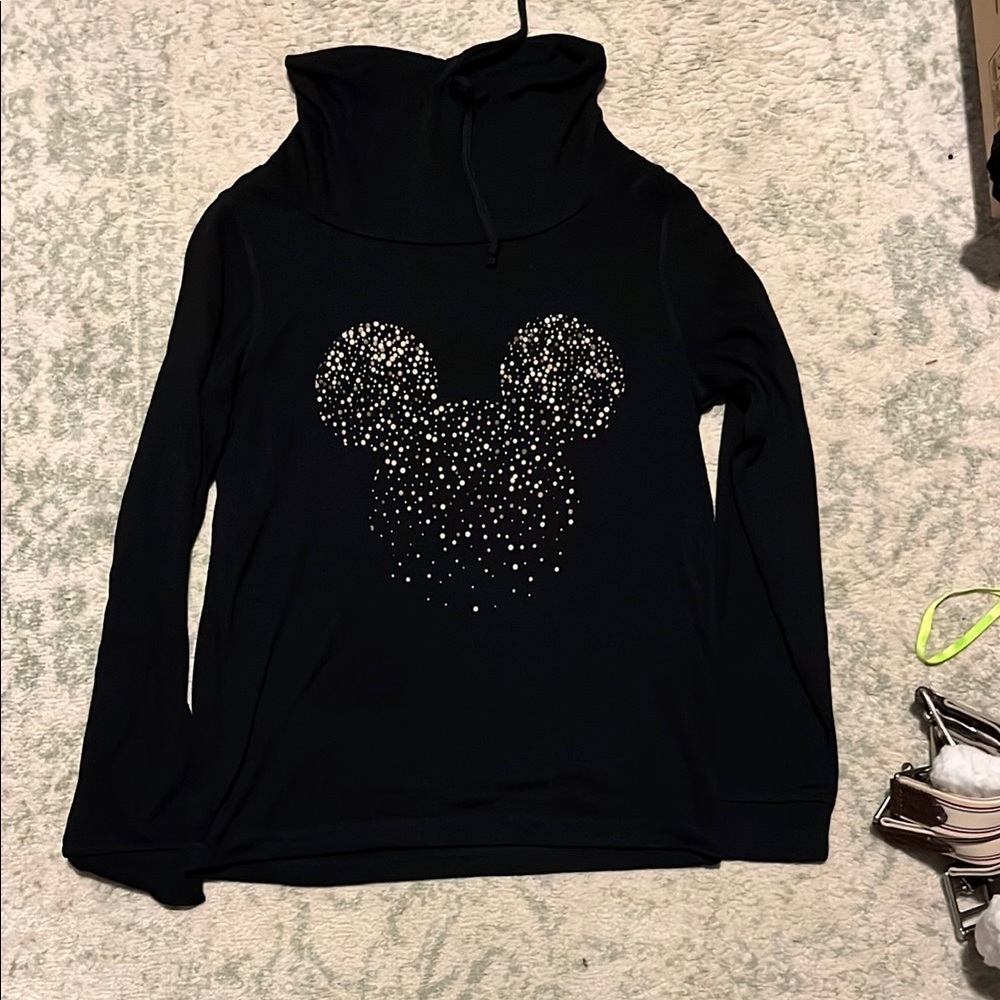 Disney Black Cowl Neck Top with Mickey Mouse Sparkle